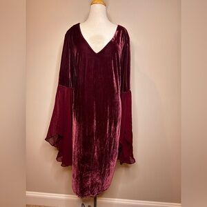 Rich Eggplant Velvet Trumpet Sleeve Dress Women’s Size 22/24 Whimsigoth Fairy